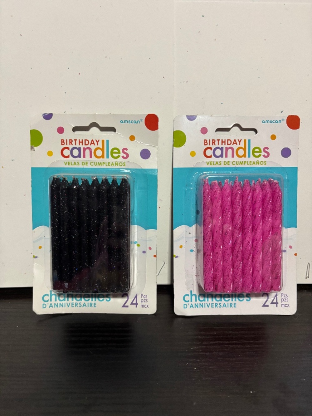 black and pink birthday candles